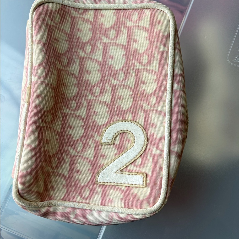 Christian Dior Trotter Monogram Pink Canvas Pouch – White “2” Appliqué